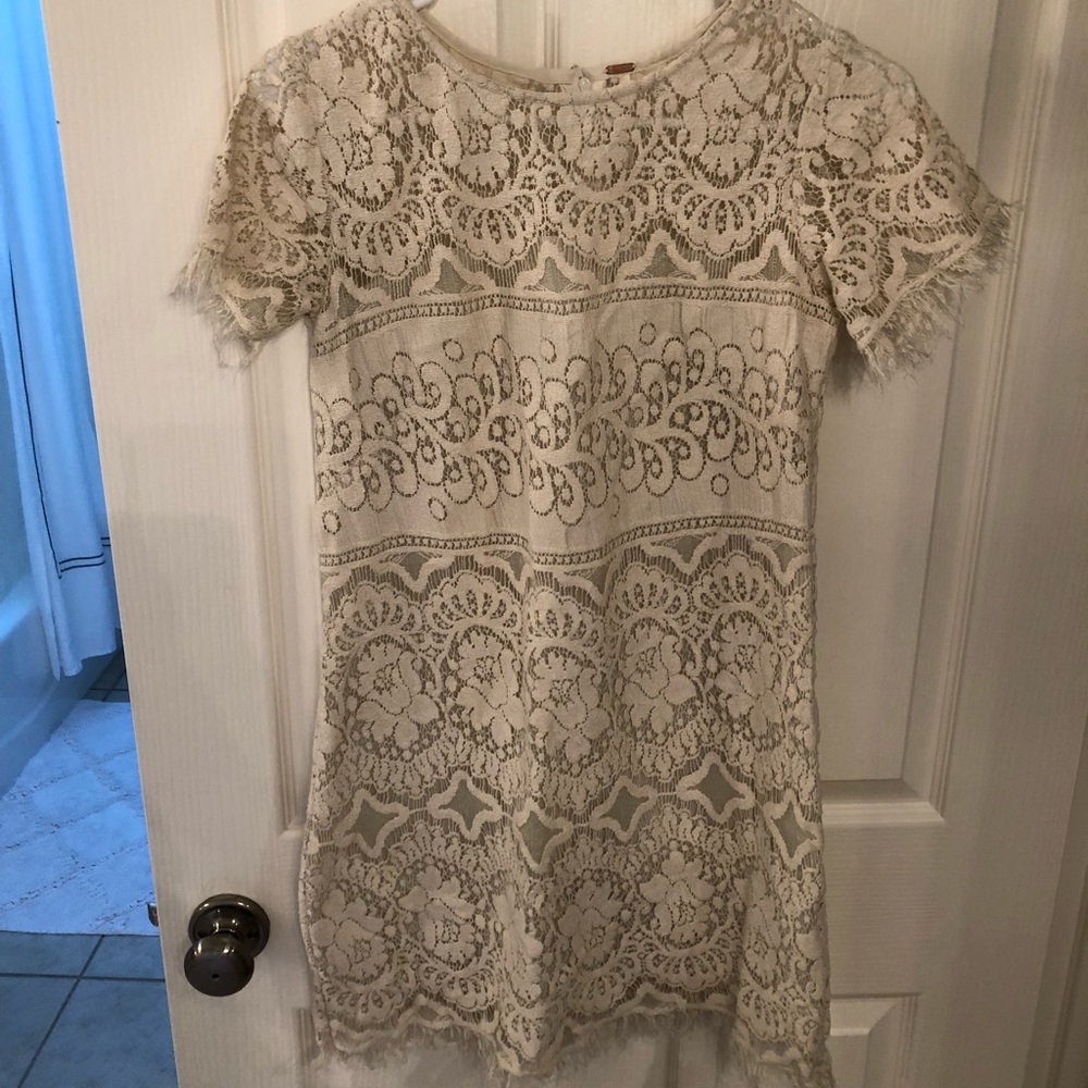 Lace Free People dress cream white great for rodeo, wedding guest, etc